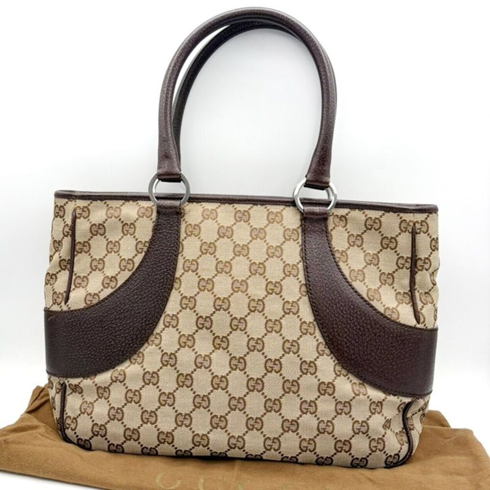 Gucci Vintage Ring Tote Gg Canvas With Leather Brown Canvas Tote Bag Bag